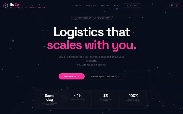 EdCo Fulfillment, home page on a desktop screen