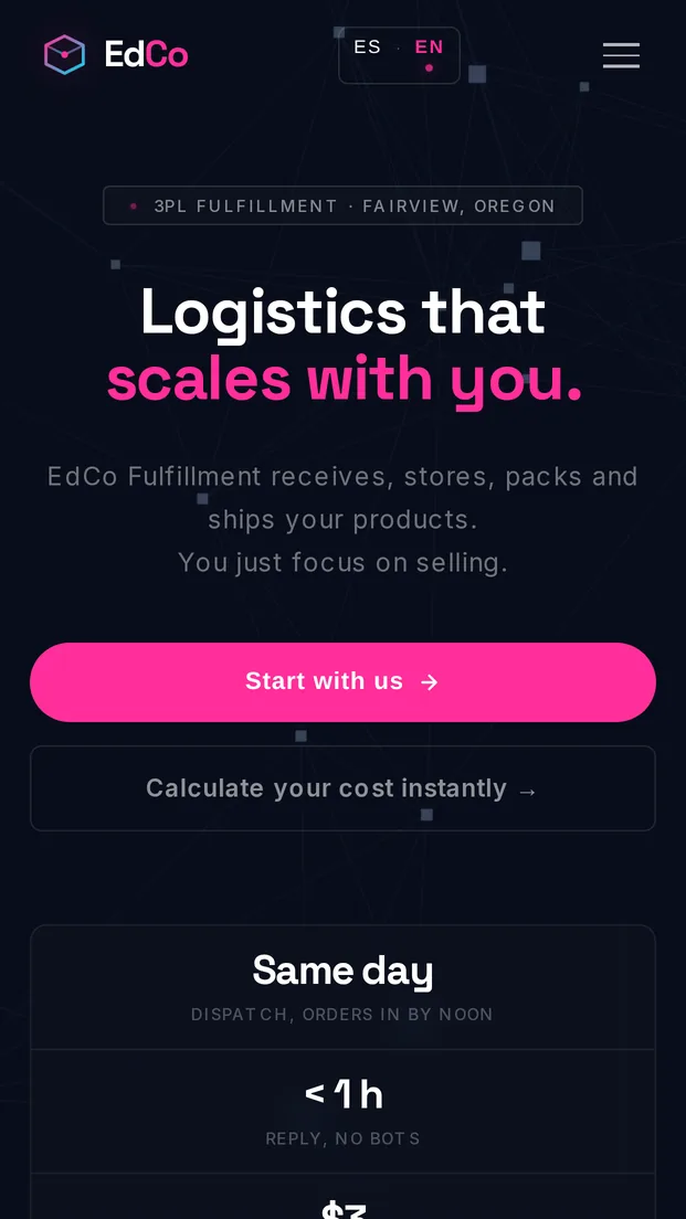 EdCo Fulfillment, home page on a phone