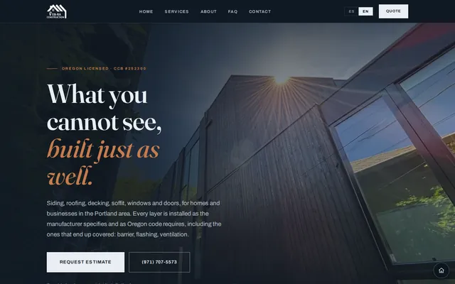 SEB-RA Construction, home page on a desktop screen